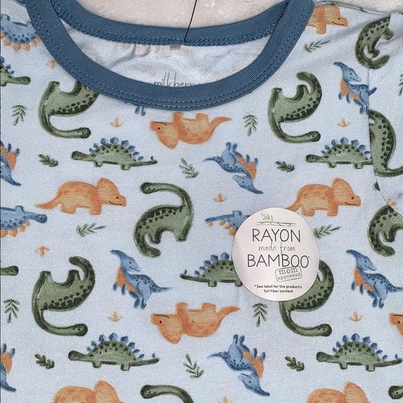 NWT Milkberry Dinosaurs 2pc Pajama Set Blue 24M Bamboo Loungewear - Picture 3 of 6